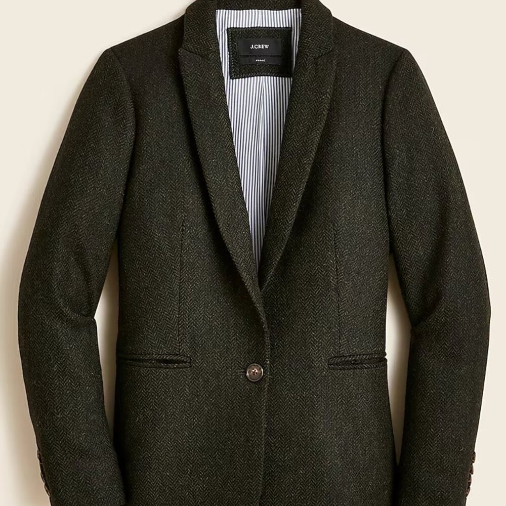J. Crew English Wool Herringbone Parke Blazer in Pine, size 8